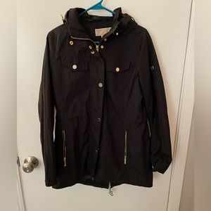 Michael Kors rain style jacket, size medium, gold zipper and snap buttons